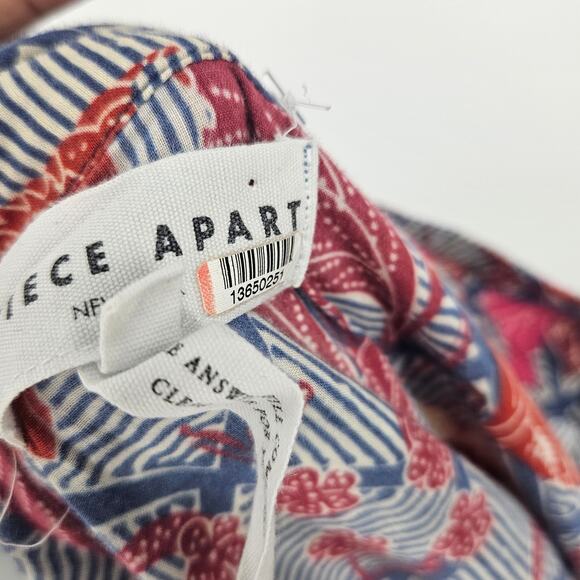 Apiece Apart Feliz Wrap Skirt Blue Red Floral Check Ruffle Hem Midi Size 0 - Picture 7 of 7